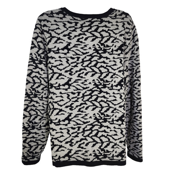 Denim & Co Cardigan Sweater Women Medium Black Jacquard Button Front Long Sleeve - Picture 2 of 9